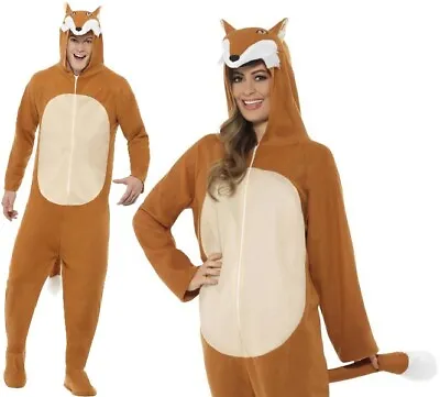 Adult Fancy Dress Hooded All In One Fox Costume Mens Ladies Animal By Smiffys • £29.99