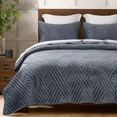  Super Plush Velvet Quilt King Size With Pillow King (96 X104 ) Dark Grey • $63.21