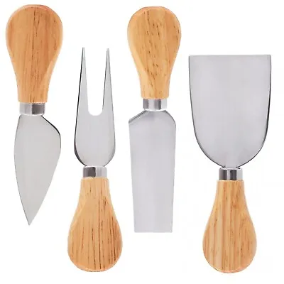 Cheese Knife Set Of 4 Wood Handle Steel Stainless Slicer Cutter Serving Board • £8.95