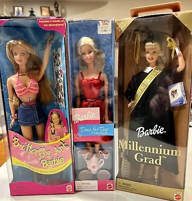 Barbie Doll Lot Of 3 - Millenium Grad Butterfly Art Barbie & Time For Tea NRFB • $30