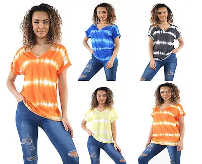 Women Ladies Baggy Oversized Loose Fit Turn Up Batwing Sleeve V Neck Top T-shirt • £12.49