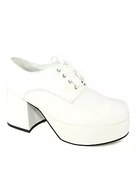Mens 70s Disco Jazz Dance Block Heel White Platform Shoes • $139.95