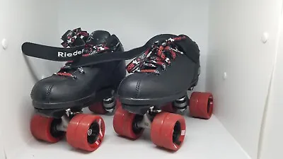 Riedell Black Red Hook Loop Lace Up Dart Quad Derby Speed Roller Skates 8 Used • $84.99