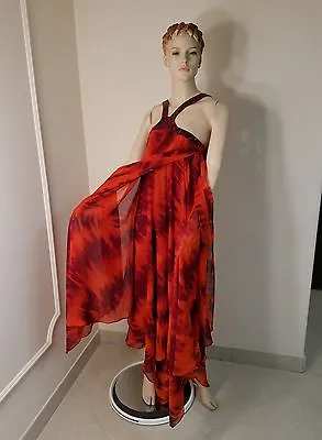 Michael Kors Silk Chiffon Red Snakeskin Strap Runway Dress/maxi Gown Italy Sz 10 • $199.99
