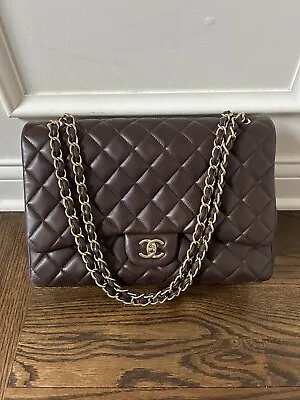 Rare Chanel Brown Quilted Lambskin Maxi Single Flap Bag Gold Jumbo Classic • $3700