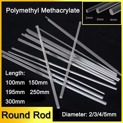 Clear Perspex Plastic Round Bar Rod Dia 2mm/3mm/4mm/5mm Length 100/150/195/300mm • $2.99