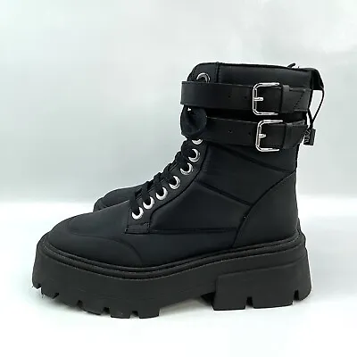 Zara Heeled Ankle Combat Biker Black Fashion Boots Shoes Womens Size EU 37 • $29.75
