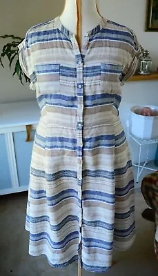 £5.50 • Buy GC Beautiful Linen Monsoon Summer Shirt Dress, Muted Neutral Shades 16/18