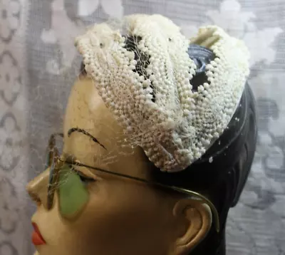 Vintage 1950's Headband Style Hat Off White With Veil Has Little Jewels Too • $22.99