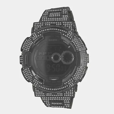 GD 100 Custom Casio G-Shock Black Gold Tone Simulated Diamonds Watch Band 8.5   • £260.58