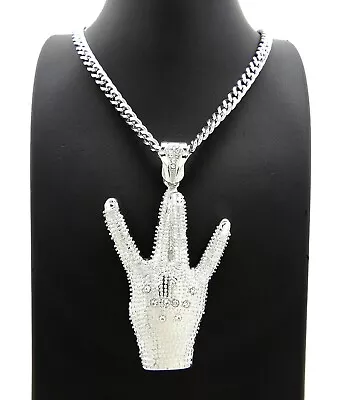 Hip Hop Iced 2Pac West Side Hand Pendant & 6mm 24  Cuban Link Chain Necklace  • $19.99