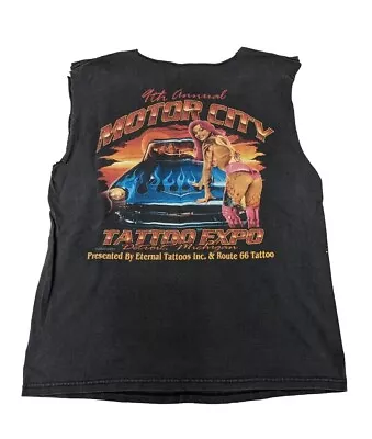 Men's 9th Annual Motor City Tattoo Expo Detroit Cut Off Sleeveless T-shirt Sz L • $20.99