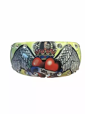 Ed Hardy Wide True Love Slowly Tattoo Bangle Bracelet Rhinestone Crystal NICE • $18