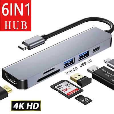 6-in-1 Type C To 4K HDMI Adapter Hub For MacBook/Pro/Air/iMac/Ipad Pro USB 3.0 • £10.29