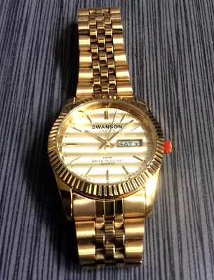 Swanson RX Men's Watch Round Day & Date Gold Dial On A Gold Linked Band New! • $31.50