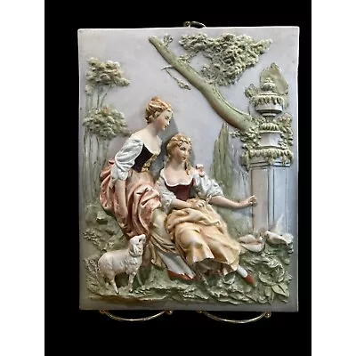 ANDREA BY SADEK  CERAMIC ART RELIEF WALL PLAQUE VICTORIAN WOMEN 8.5'' X 11'' • $45