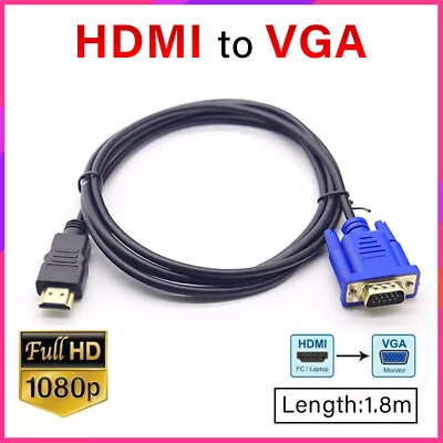 1.8m 1080P Gold Plated HDMI To VGA 15Pin Male Cable Adapter Lead For HDTV HD LCD • $7.59