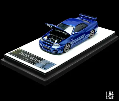 LM TM 1:64 Blue JDM GTR R34 Skyline Racing Sports Model Toy Diecast Metal Car • $53.99