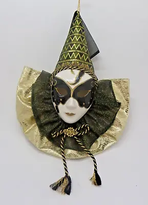 Anco Venetian Carnival Wall Hanging Mask Ceramic & Fabric Black/Gold 14  High • $19.99