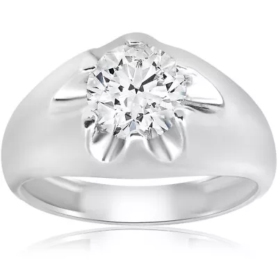 1 1/2ct Diamond Solitaire Mens Belcher Wedding Ring 14k White Gold • $3175.09