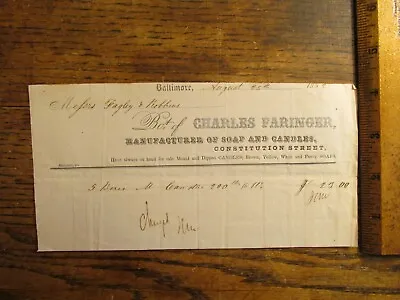 Antique Ephemera 1850s Billhead Baltimore Charles Faringer Soap Candles • $17.50