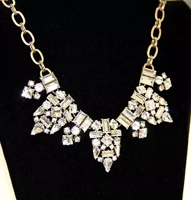 J Crew Faceted Crystal / Rhinestone Geometric Cluster Necklace 18  Gold Tone • $28