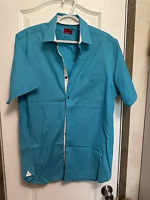 Alfani Men Medium Turquoise Short Sleeve Button Down Shirt • $14.99