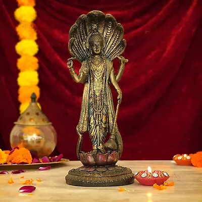 Lord Vishnu Standing On Lotus Narayana Murti Idol Statue Home Temple Decor • $115.50