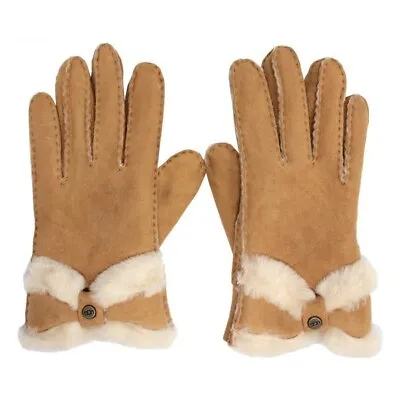 UGG Womens Glove W Sheepskin Turned Bow Chestnut Sz Large NEW • $70