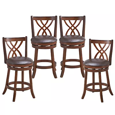 Set Of 4 Swivel Bar Stools Counter Height Dining Pub Chairs W/ Rubber Wood Legs • $329.99