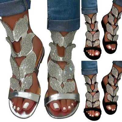 £15.83 • Buy Ladies Womens Butterfly Gladiator Bling Strap Flat Sandals Summer Holiday Shoes