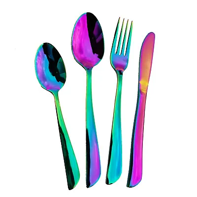 £5.49 • Buy Stainless Steel Cutlery Sets Colourful Rainbow Iridescent Forks Set 4/8/16pcs