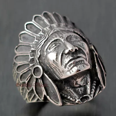 Indian Apache Chief Head Ring Native American Men's Retro Stainless Steel Band • $7.99