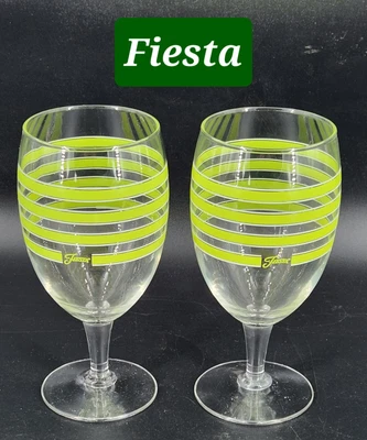 $14.95 • Buy LOT 2 Vintage FIESTA Fiestaware Striped Water/Iced Tea Goblets CHARTREUSE Color