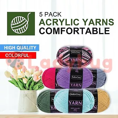 5PK Acrylic Yarn 8PLY Knitting Weaving Various Colours 100g • $16.95