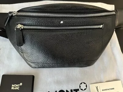 Montblanc Pebbled Black Leather Belt Cross Body Fanny Pack 100% Authentic • $449