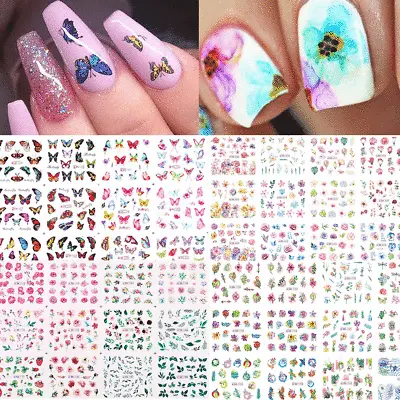 $1.45 • Buy 12 Designs Flowers Butterfly Nail Water Decals Stripe Line Transfer Slider Stick