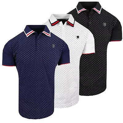 Mens Polo Shirt Designer Dots Stripe Collar Chest Badge Stretch NEW Casual Golf • $28.95