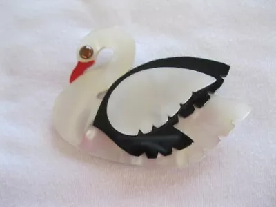 Stunning White And Black Swan Pin French Designer Marie Christine Pavone • $130