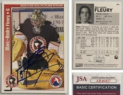 Marc Andre Fleury Signed Autograph 2004-05 AHL Future Stars - JSA - FREE S&H! • $99.95