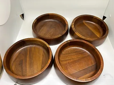 4 Vintage Mid Century Vermillion Real Walnut Salad Bowls 6  Diameter • $19.99