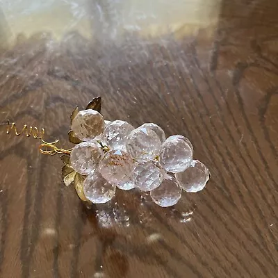 Vintage Mid Century Modern Clear Art Glass Grape Clusters Gold Leaf Leaves • $15