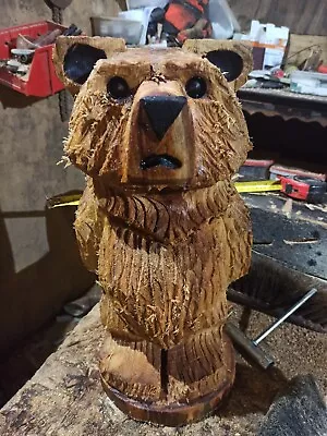 Chainsaw Carving Bear Great Gift Idea Elm Wood Home Garden  Sculpture Art Craft  • £75