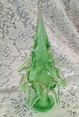 Vintage Murano Art Glass Christmas Tree 9  Green Gold • $105