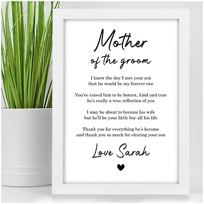 Mother Of The Groom Gift Thank You Keepsake Poem From Bride Daughter In Law Her • £4.95