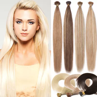 100-200 Strands I-Tip Stick Tip Real Remy Human Hair Extensions Thick Full Head • $36.80