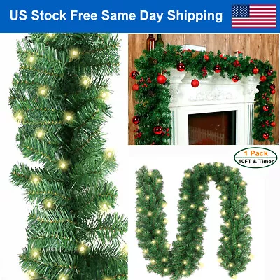 10ft Christmas Garland Prelit Wreath W/ 50 LED String Lights Holiday Party Decor • $39.86