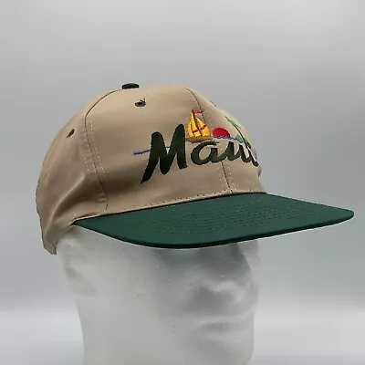 Maui Hawaii Snapback Hat Cap Vintage Nissun Embroidered Sail Boat Green Tan Adj • $12.99