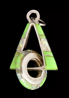 Vintage Sterling Silver Opal Green Stone Charm Pendant Triangle Circle Pyramid • $44.99
