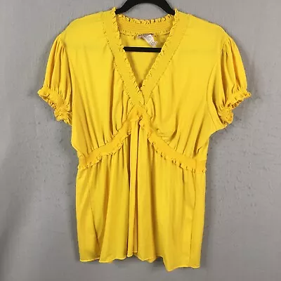 MKM Designs Shirt Womens 3X Plus Size Yellow Neon Loud Babydoll Boho Knit • $8.99